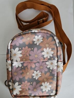 Floral Crossbody Bag - Rust & Pink Daisy Print